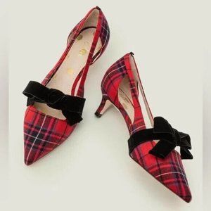 Boden Robyn Tartan Plaid Mary Jane Kitten Heel Point Toe Pumps with Bow Siz…